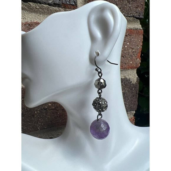 Purple Quartz Silver Dangle Earrings - Picture 2 of 6